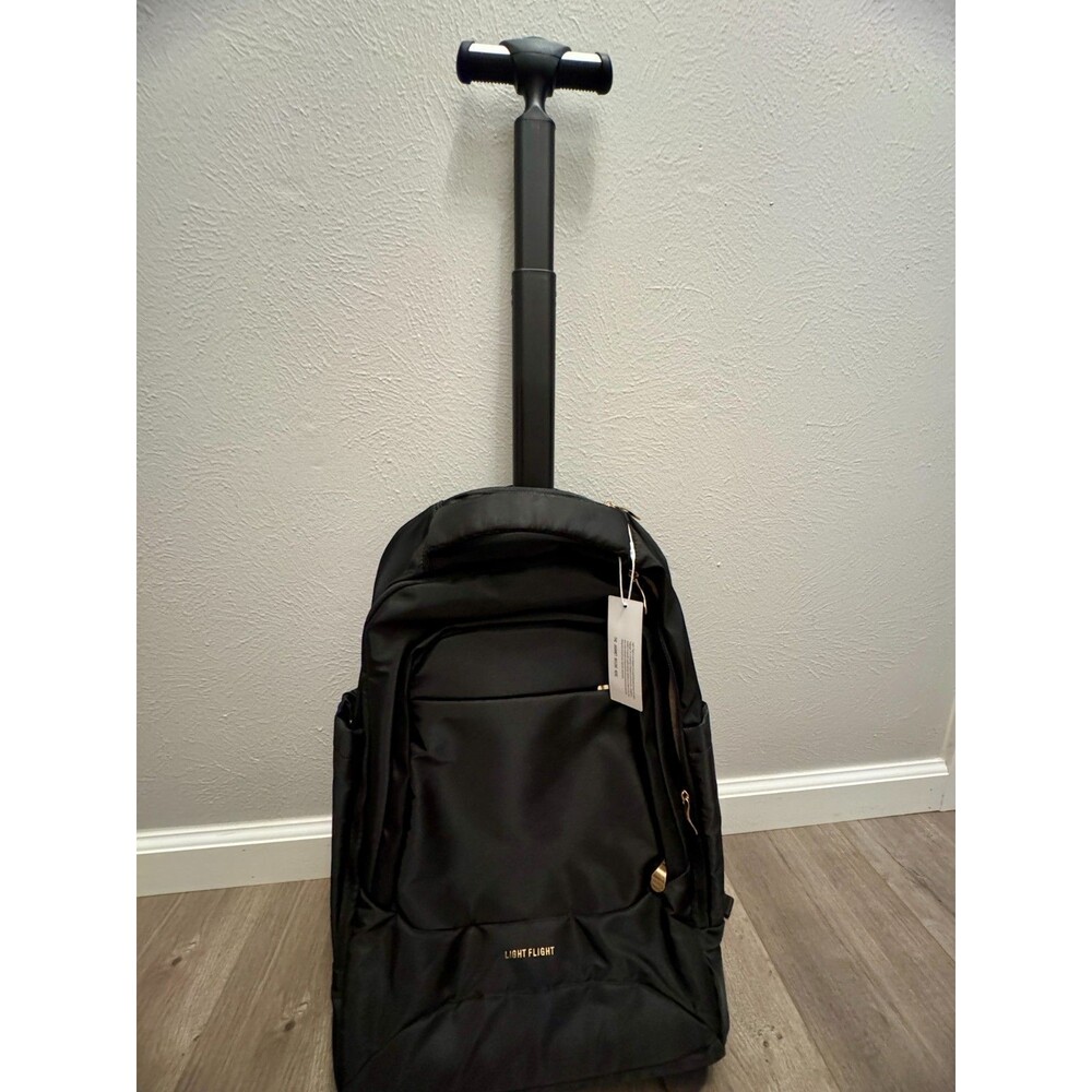 Rolling Laptop Backpack Carry On w Wheels Light Flight Travel Bag Black NEW - Picture 8 of 16
